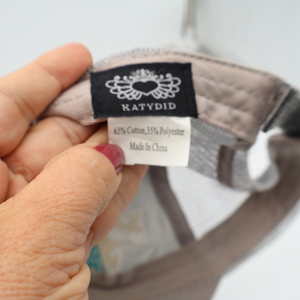 Katydid Hat Womens OSFA Happy Camper Black Distressed Mesh Trucker Cap Excellent - Picture 3 of 4
